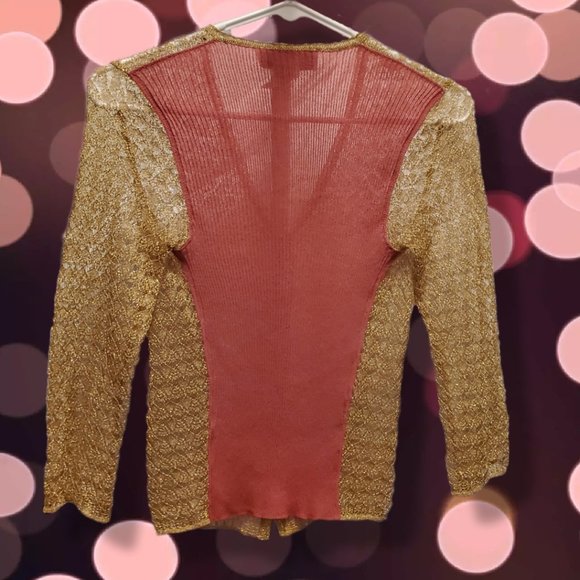 Dolce & Gabbana gold shimmery open-knit long sleeve top with pink back, size 44 - Picture 2 of 4